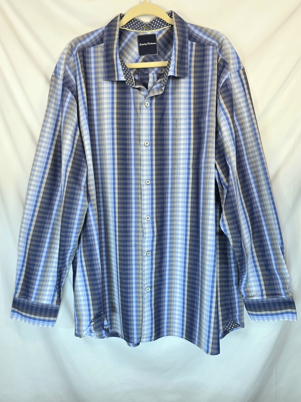 Tommy Bahama Mens Shirt 3XL Blue Plaid Long Sleeve Button Down Smart-Casual